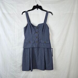 City Studios Juniors' Denim White Striped Vest-Bodice Sleeveless Mini Dress M‎